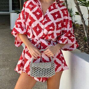 Multicolor Boho Women's Casual All-Over Print Batwing Jumpsuit